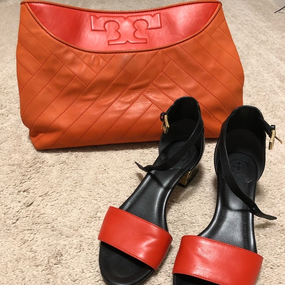 red sandals and matching bag